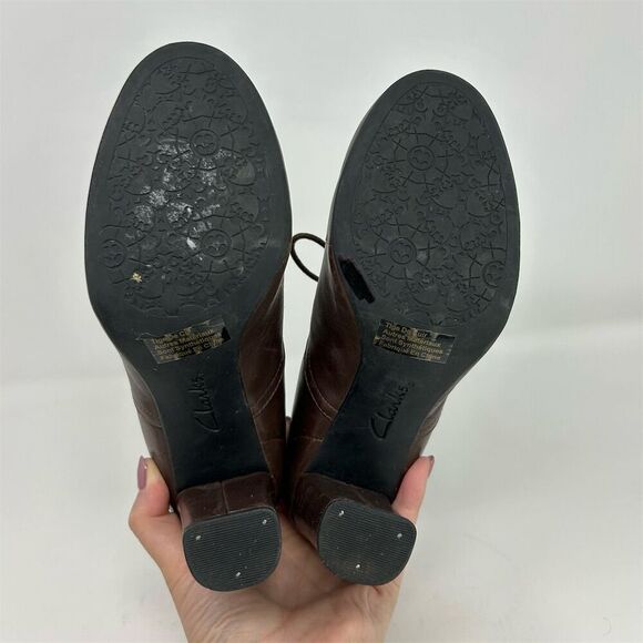 Clarks Indigo Women's Brown Leather Lace-Up Block Heel Shoes Size 7 Round Toe - Picture 9 of 12